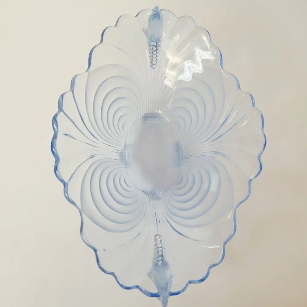 Vintage Cambridge Glass Moonlight Caprice Blue Ruffled Footed Bowl